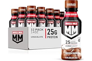 Muscle Milk Genuine Protein Shake, Chocolate, 14 Fl Oz Bottle, 12 Pack, 25g Protein, Zero Sugar, Calcium, Vitamins A, C & D, 6g Fiber, Energizing Snack, Workout Recovery, Packaging May Vary