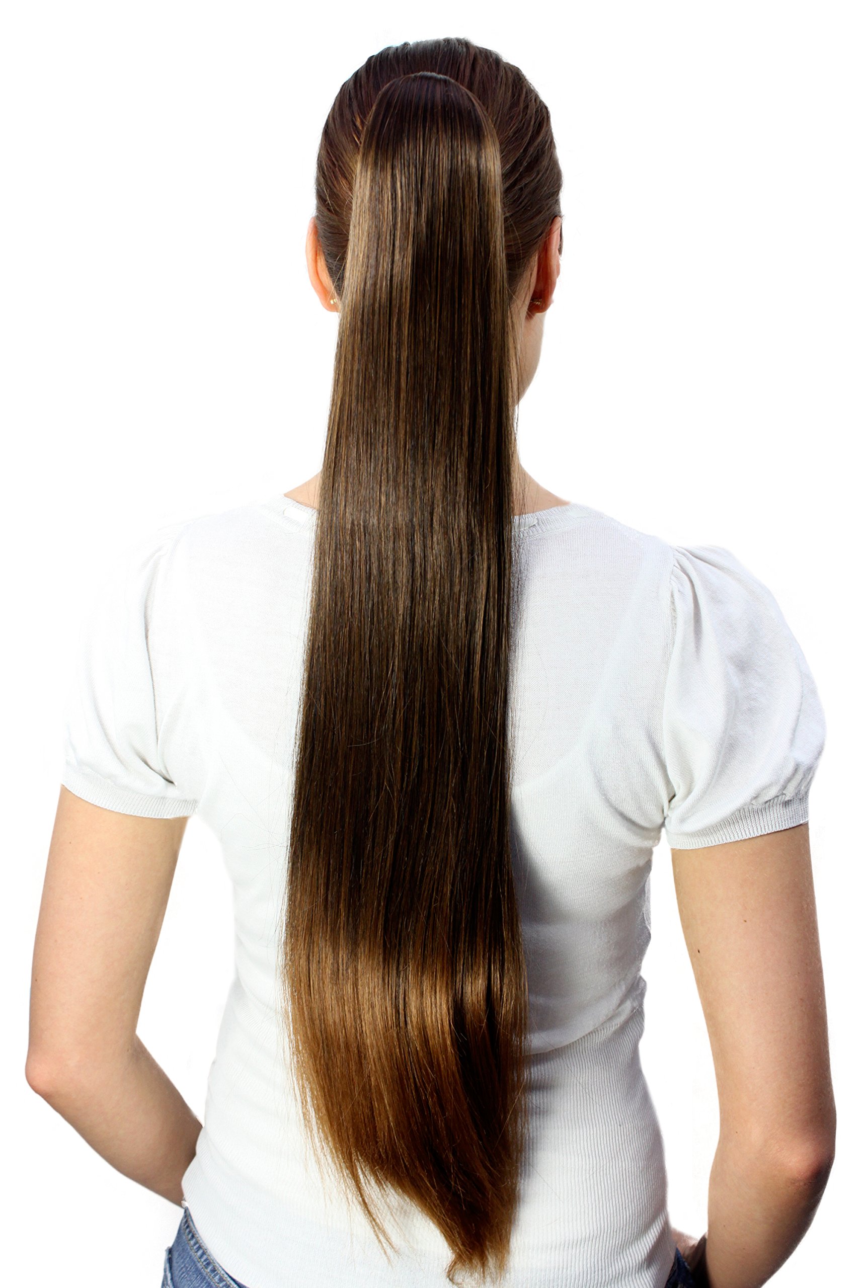 Hairpiece PONYTAIL very long straight BRUNETTE Mix (T113 Colour 2T30) brown chestnut Butterfly Clamp Clip-On Extension
