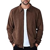 COOFANDY Men's Casual Suede Bomber Jacket Lightweight Full Zip Up Jackets Vintage Faux Leather Jacket