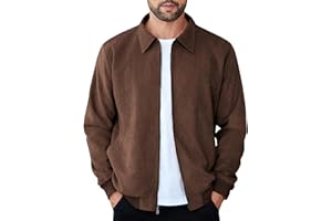 COOFANDY Men's Casual Suede Bomber Jacket Lightweight Full Zip Up Jackets Vintage Faux Leather Jacket
