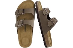CUSHIONAIRE Lane Kids Sandals, Comfortable Cork Footbed Slide with Adjustable Straps and Supportive Design for Boys and Girls