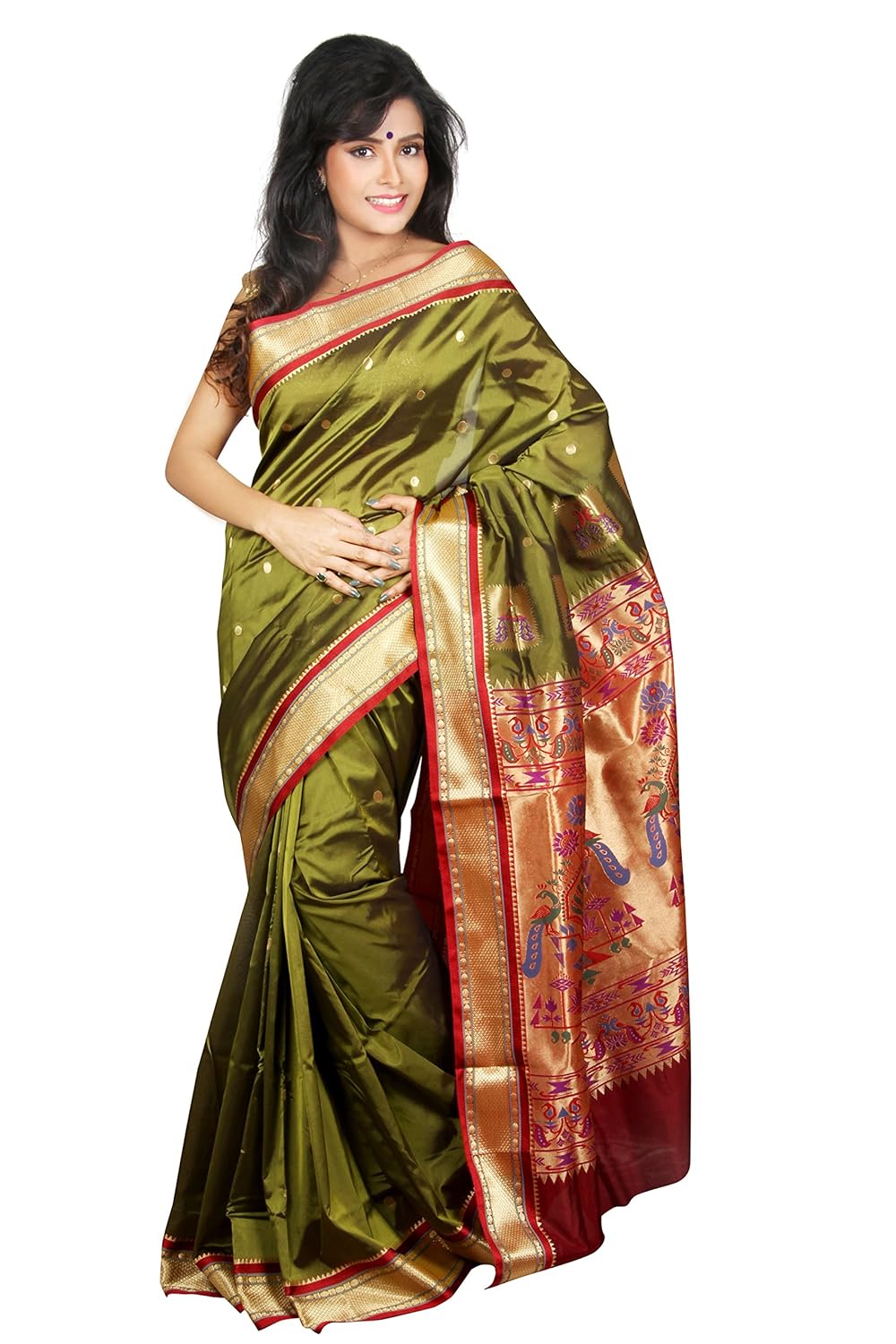 Mehndi colour paithani saree Clearance