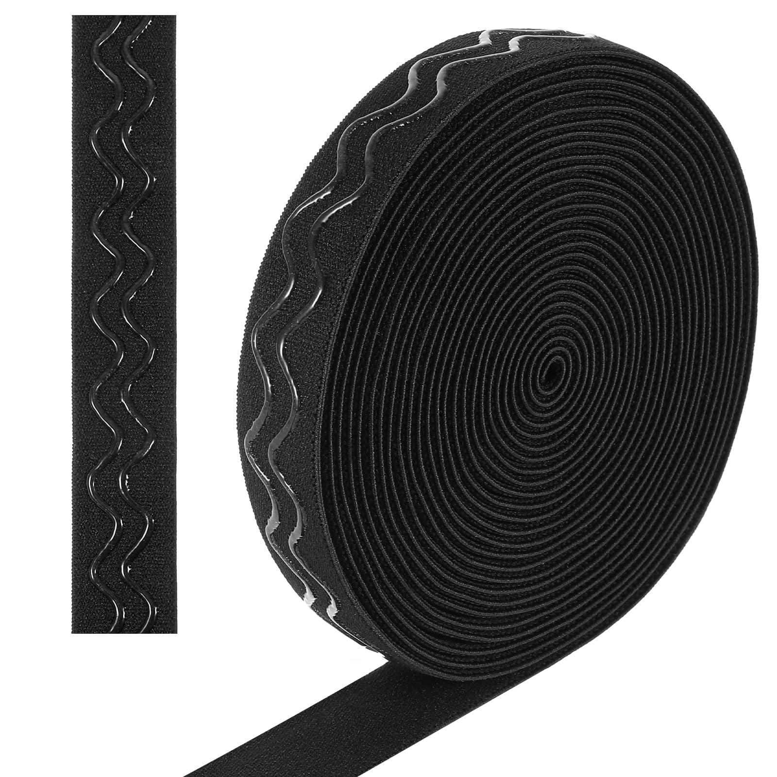 5m Silicone Gripper Tape for Clothing 2cm Wide Black Elastic Band Non-Slip Silicone Elastic Gripper Band Tape Wave Silicone Gripper Tape for DIY Garment Sewing Project Wig Making Accessories