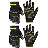 JUMPHIGH Safety Work Gloves 2 Pairs, Men's Utility Mechanic Working Gloves for Gardening Construction, Touchscreen Compatible, Flexible Breathable Fit, Knuckles & Palm (M)