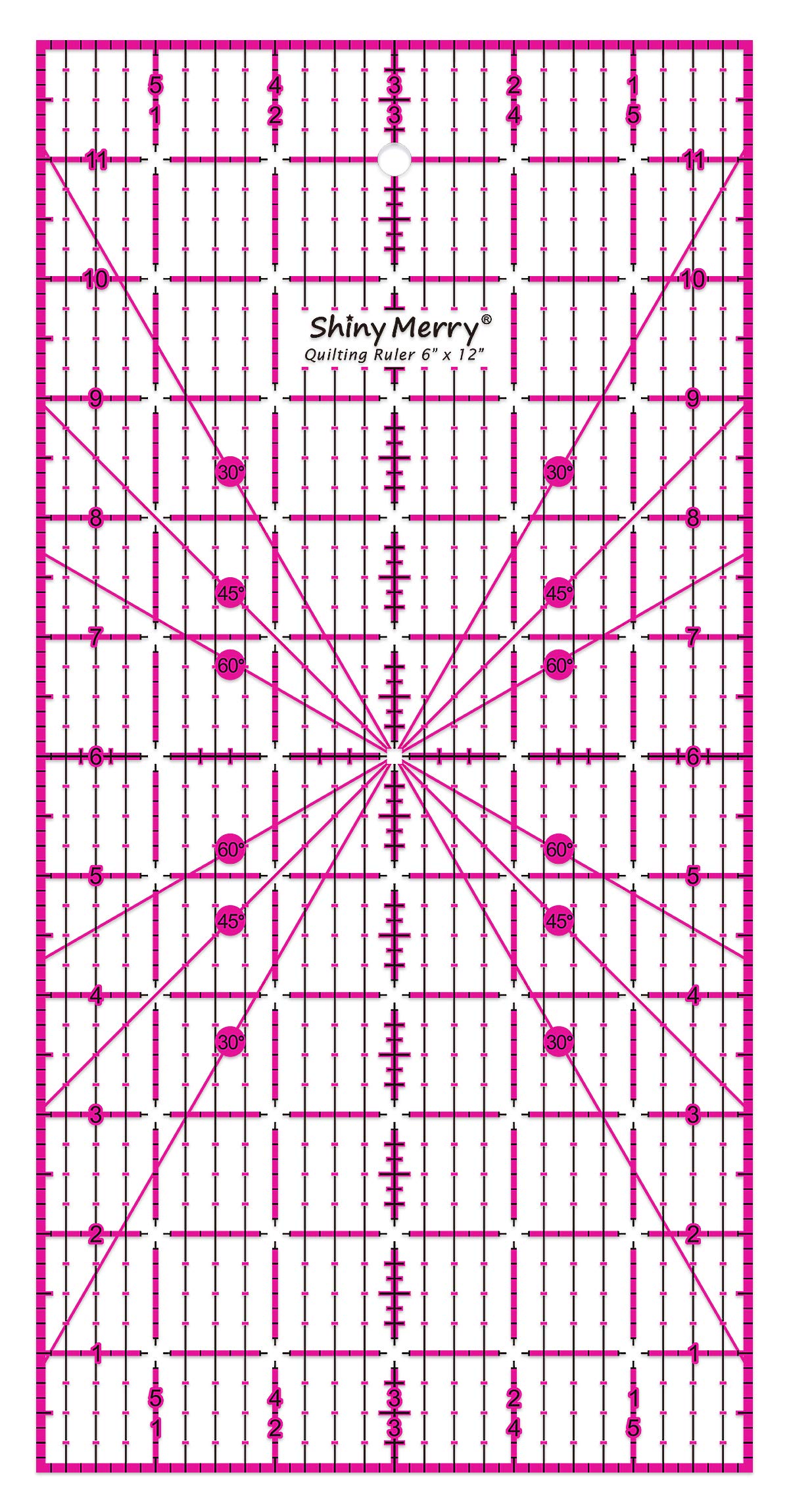Shiny Merry 6 x 12 inch Non Slip Acrylic Quilting Ruler for Patchwork, Sewing, Carft,with Pink and Black Grid