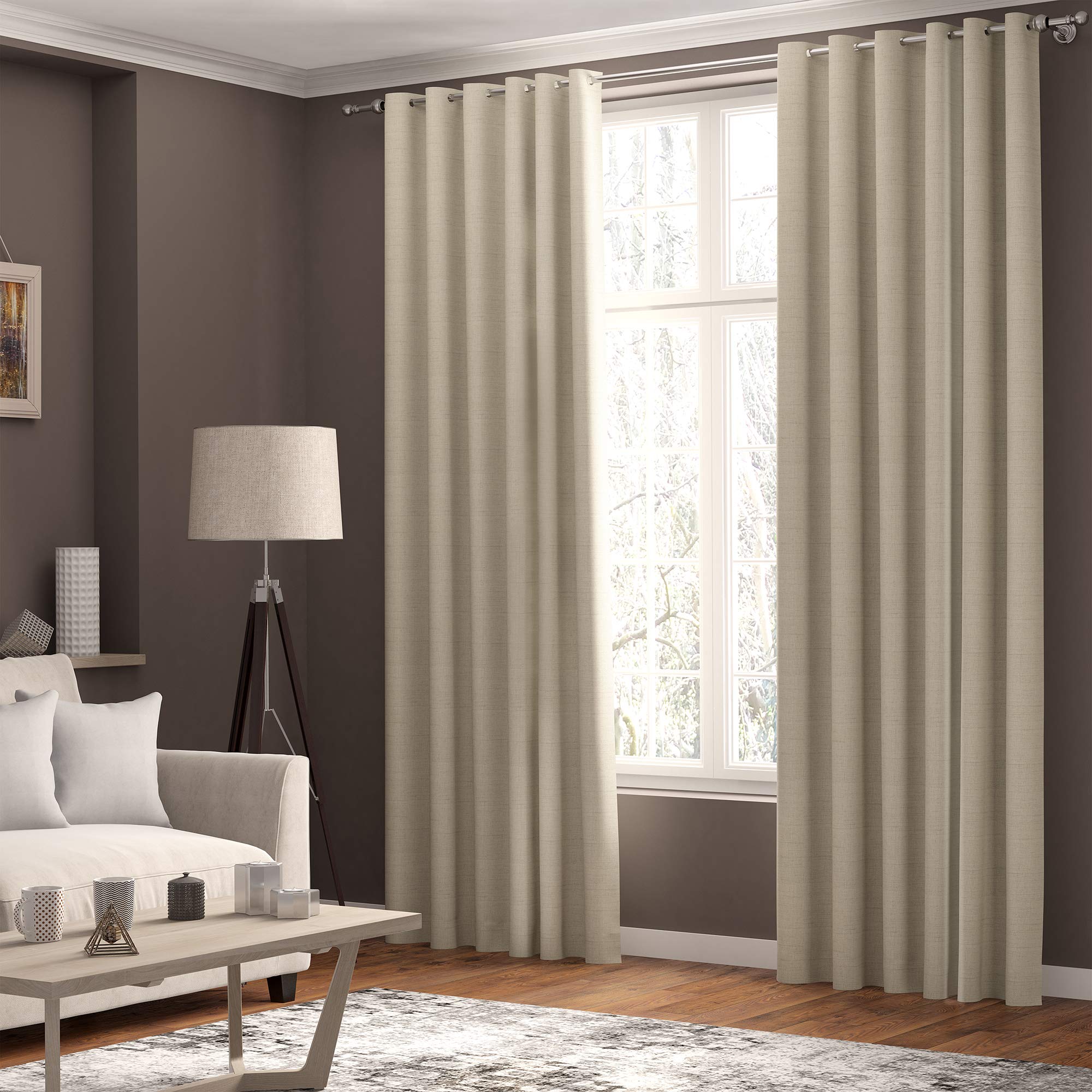 Curtains Faux Linen, Thermal Insulated, 3 Pass 100 % Blackout Eyelet Curtains, (2 Panels) Window Curtains/Panels/Drapes, 168 cm per Panel Width available in 3 drops (Cream, 66 x 72 inch 168 x 183 cm)