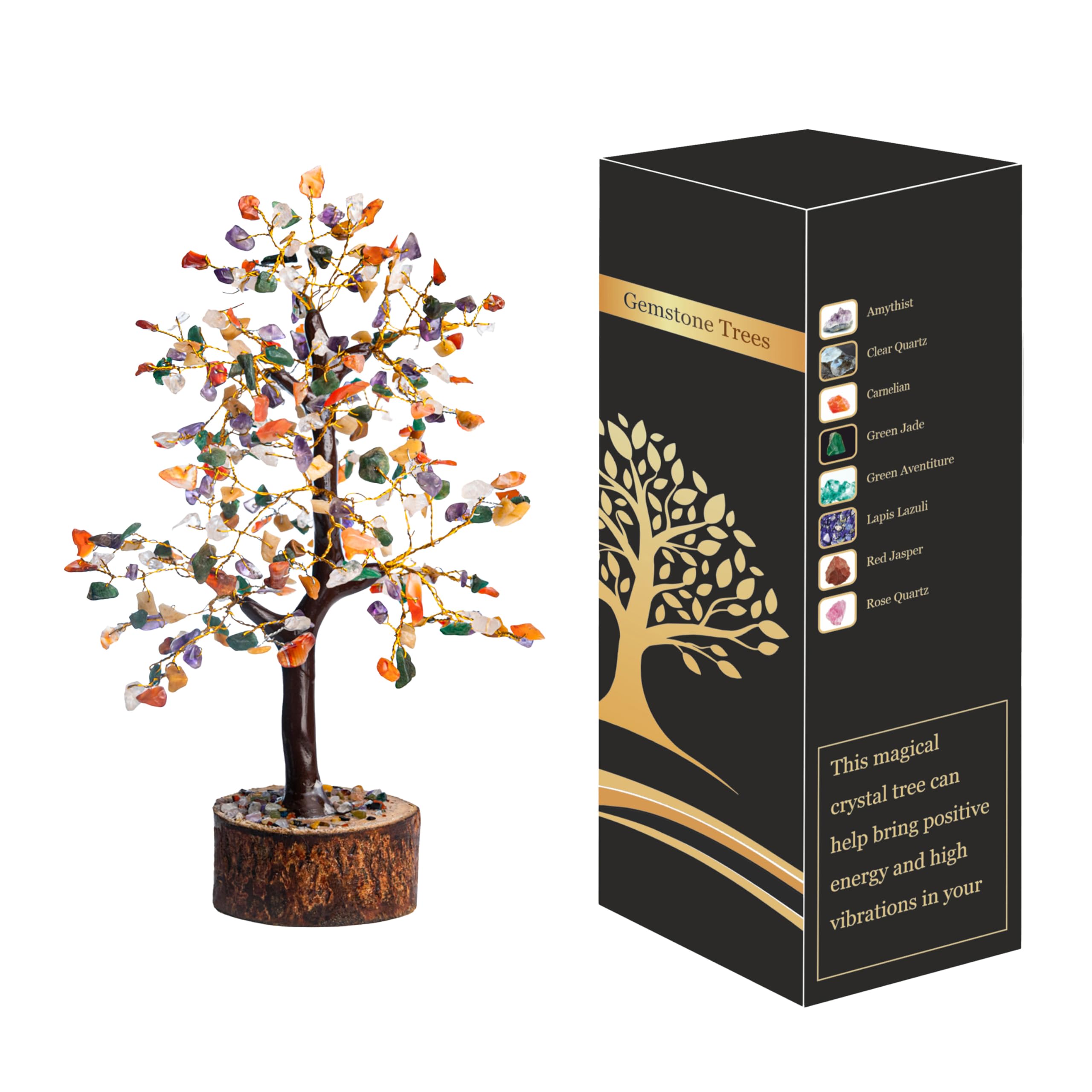Wonder Care WC Multi Crystal Tree for Positive Energy Home Decorations and Healing Crystal Tree with M-Seal & Golden Wire | Money Tree | Crystal Decor | Multi Crystal | Feng Shui Decor (300 Beads)