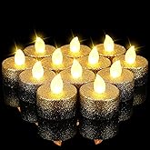 Rossesay 24 Pcs Flameless LED Tea Lights Gold Black Glitter Flickering Fake LED Candles Tealights Battery Operated Romantic Anniversary Decorations Winter Decor for Valentines Wedding Christmas Party