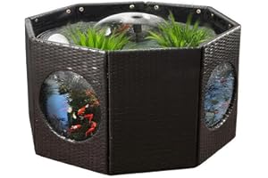 CIAO STILISTA 120 Gallon No Dig Outdoor Fish Pond Kits, Above Ground Fish Tank Rattan Pond with 4 Clear Windows,Koi Pond Includes Filter Pump & Spray Fountain,Thick Liner, Raised Fish Pond Easy Setup