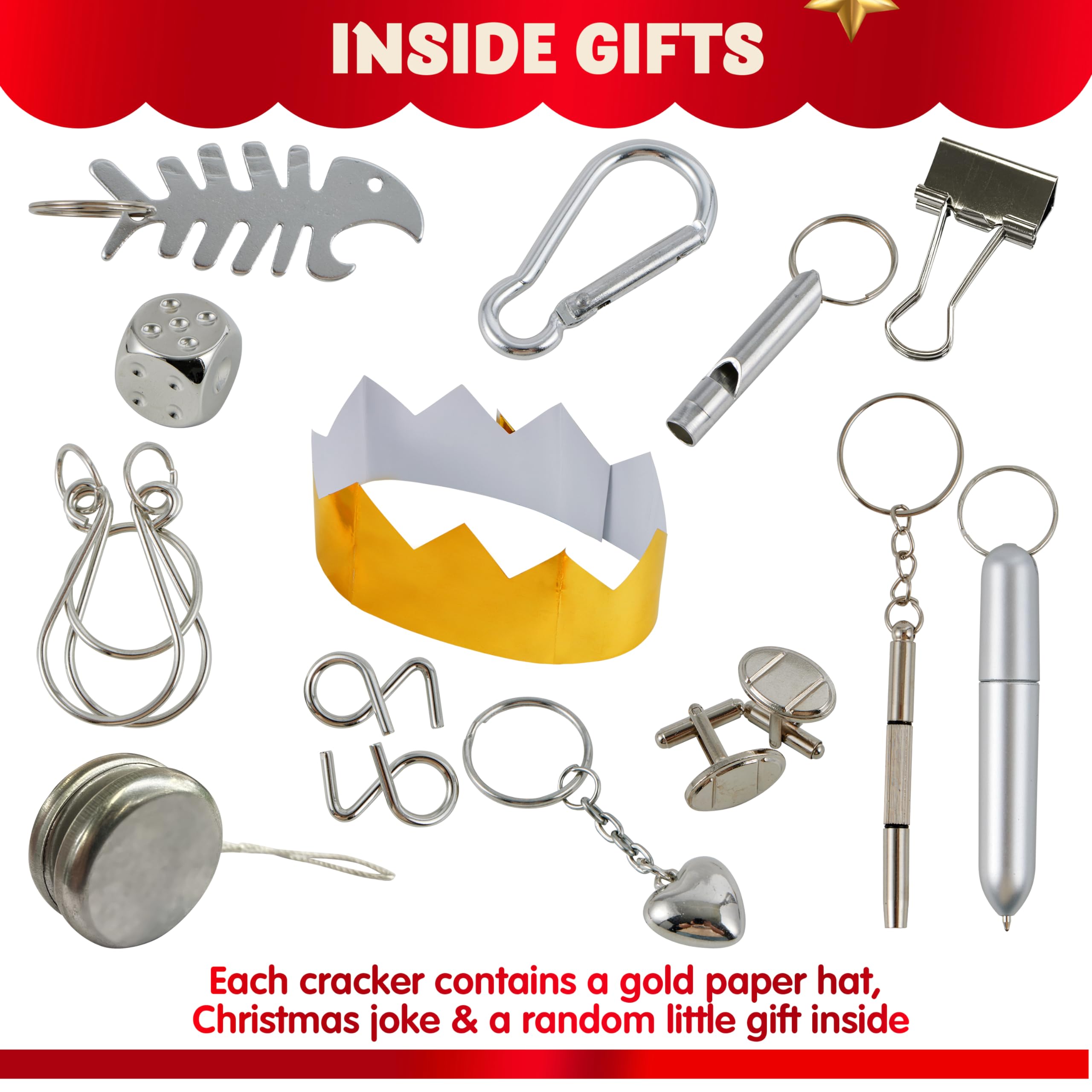 JOYIN 10 Pack Christmas Party Favor Non-Snap Red Deluxe Snowflake Design Party Table Favors with Holiday Party Favor Supplies for Kids and Adults, Christmas Parties, Dinners and Holidays