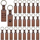 25 Pcs Leather Wood Keychain Blank, Wooden Keychain Blanks with Leather Strap, Unfinished Wooden Keychains for Laser Engraving, DIY Various Key Tags, Wood Crafts Gift