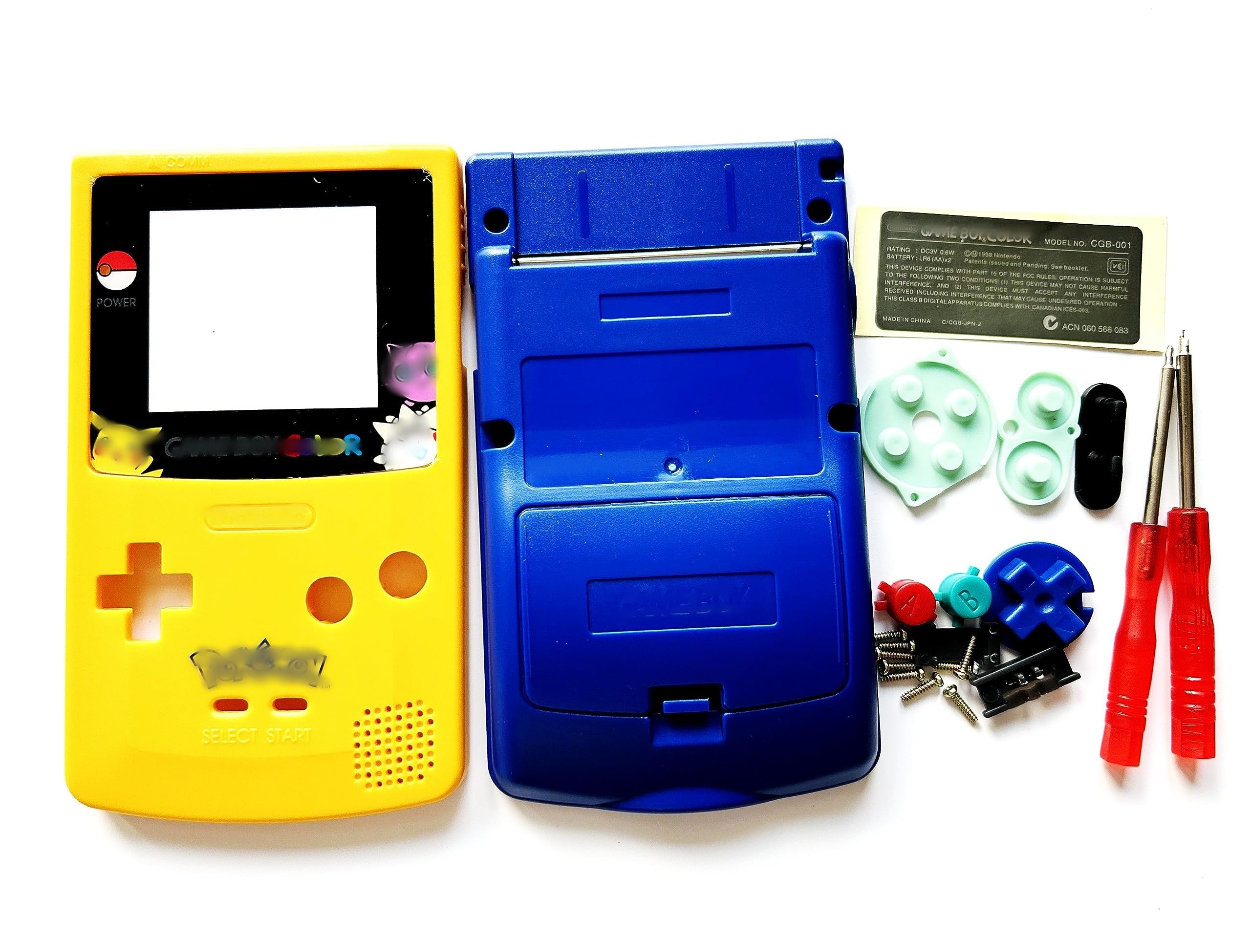 Gametown Replacement Full Housing Shell Case Cover Pack with Screwdriver Buttons for Game boy Color GBC Repair Part-Yellow&Blue.