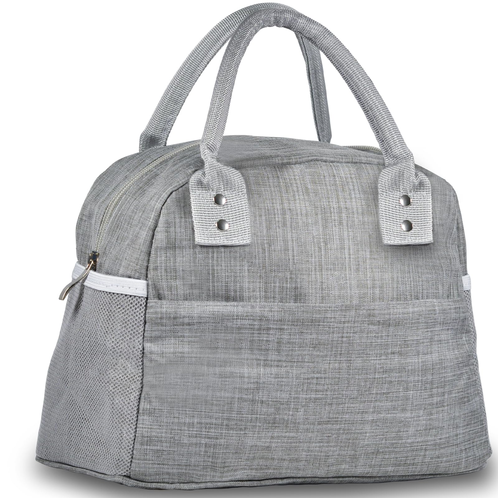 MEETOZ Lunch Bag for Women Men Insulated Reusable Lunch Box Tote Bag, Leakproof Cooler Cute Lunch Box Handbags for Office Work, Home, Picnic Beach or Travel - Grey