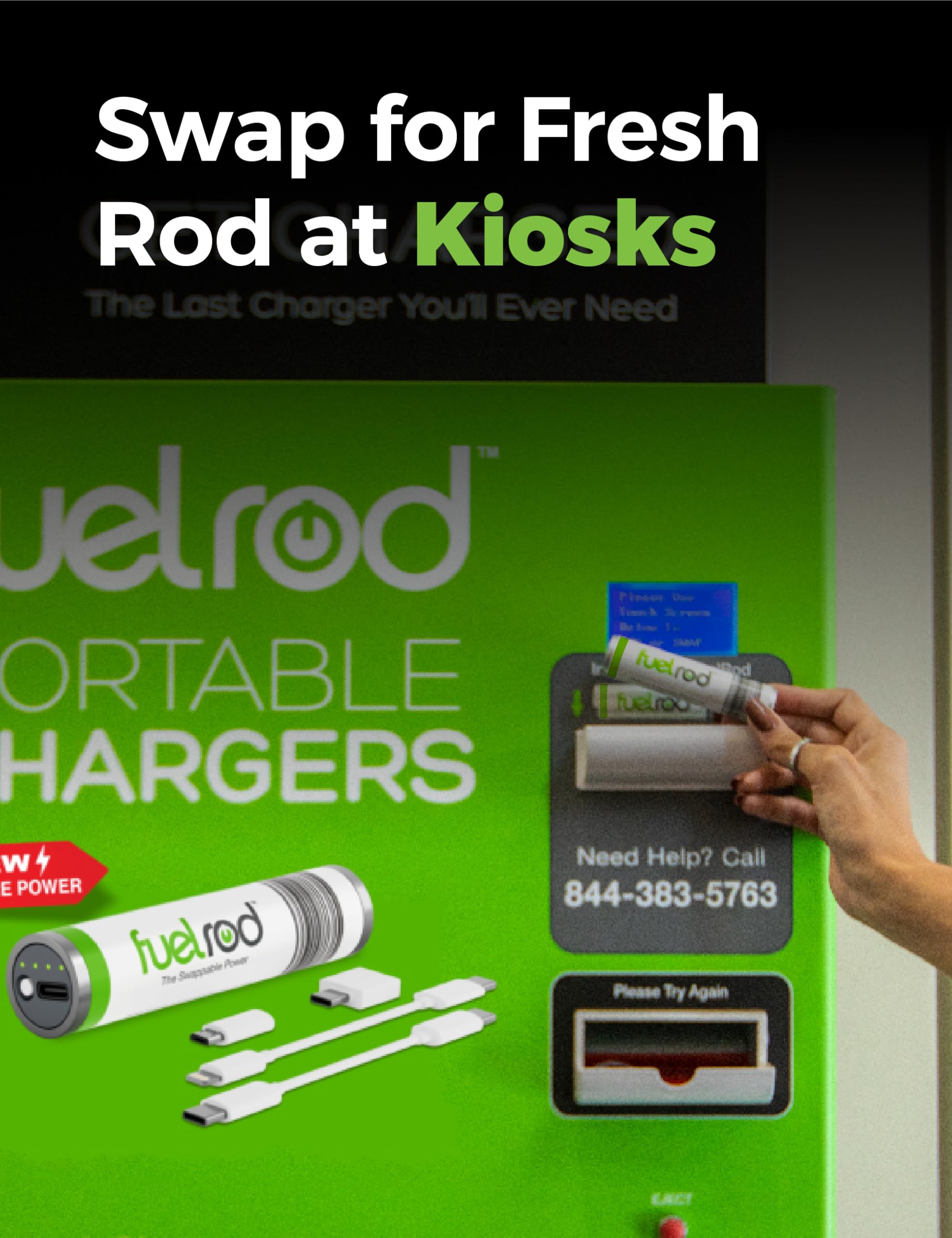 One USB-C Portable Charger Kit, with an Extra Set of Cables & Adaptors, Compatible with All Tablets, Smart Phones, Rechargeable Backup Power Bank, SWAP for Charged Rod at Kiosk