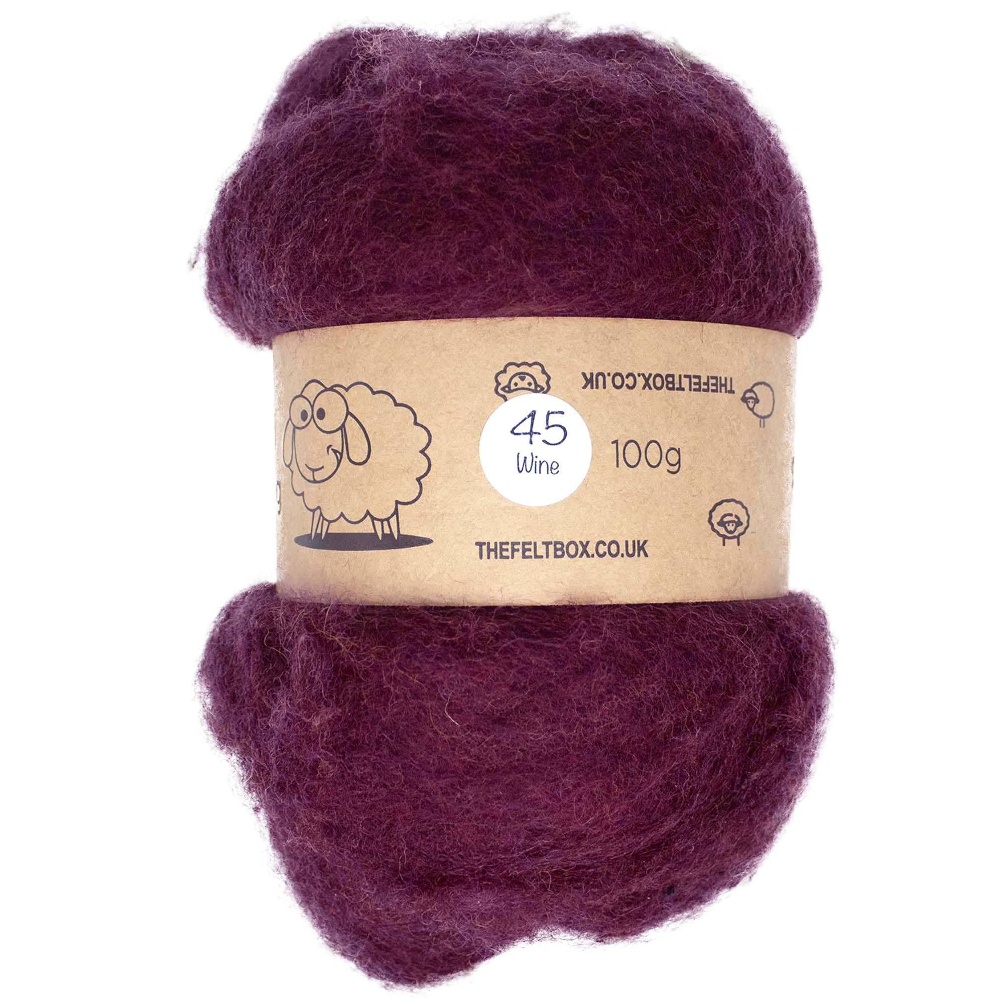 The Felt Box Needle Felting Wool Carded Batting : Short Coarser Mixed Together Fibres, Use as Core or Finish Wool 100 g | 3.5 oz- Wine #45