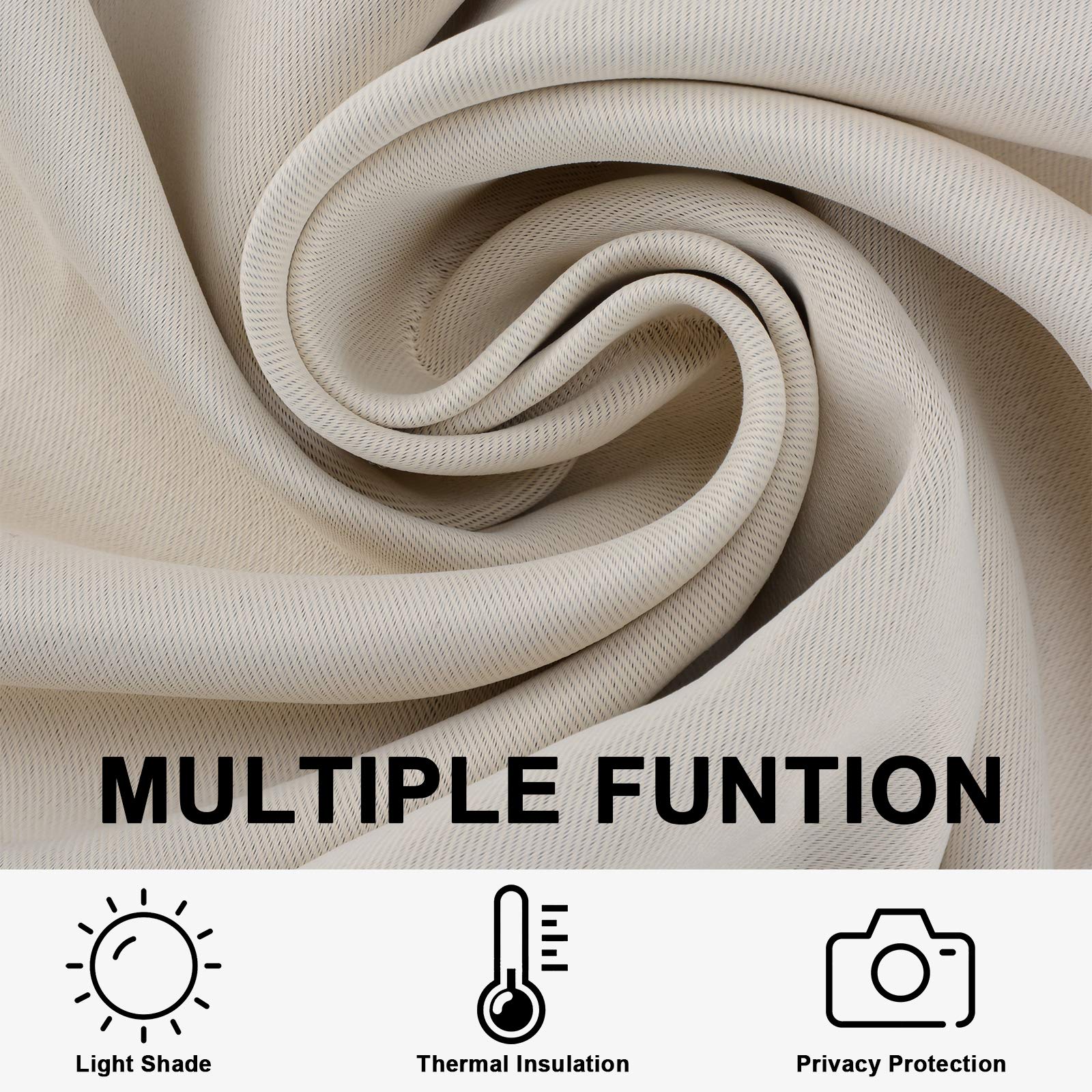 Voilarmart Blackout Curtains 52 x 63 Thermal Insulated Light Reducing Grommet Top Window Curtain Set for Bedroom, Living Room,2 Panels - Beige