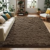 FALARK Fluffy 6x9 Area Rug for Living Room, Large Light Brown Rugs for Bedroom, Big Shaggy Floor Washable Carpet, Soft Plush 