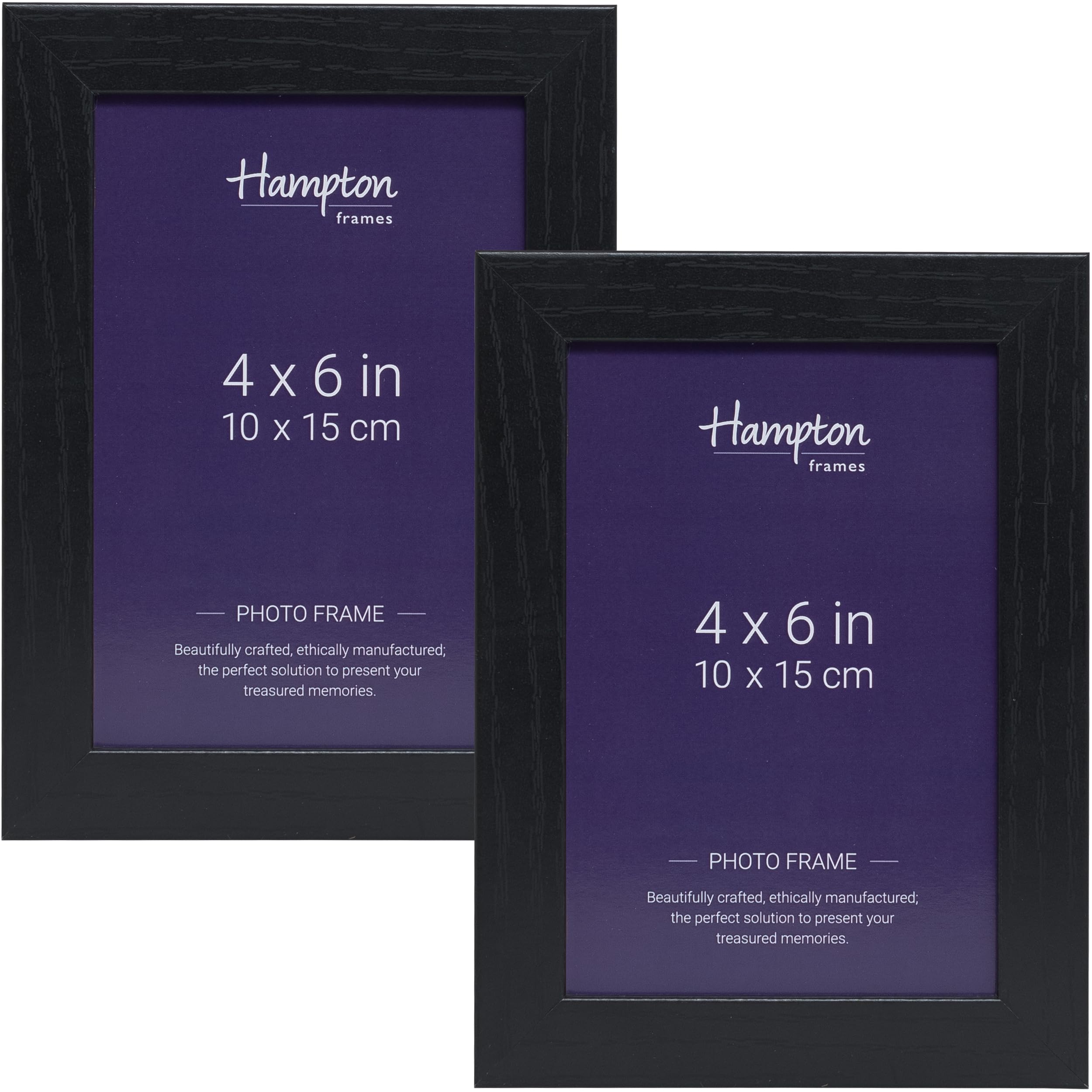 Hampton Frames OXFORD 4x6 (10x15cm) Pack of 2 Black Picture Frame Acrylic (Non-Glass) OXF46NGX-2PK