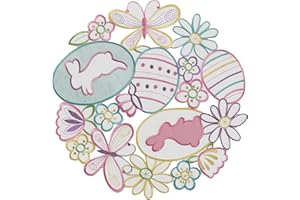OWENIE Easter Table Placemats Set of 4, Embroidered Bunny & Eggs Place mats for Dining Table, Cute 15 Inch Round Doilies for Spring Home Decor, Easter Table Mats with Rabbits and Butterflies