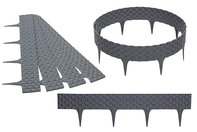 FUZZIO Premium 3,2m Beeteinfassung Beetumrandung Rasenkante Gartenpalisade Beetzaun Rattan (3,2 m, Grau/Marmor)