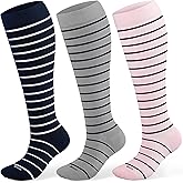 Blicount Cotton Compression Socks for Women&Men 15-20mmHg Knee High Cute Support Sock for Nurses, Pregnant Women, Travel
