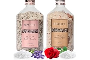 SpaLife Tea Spa Petal-Infused Effervescent Mineral Bath Salts - Lavender & Rose, 2-Pack 17.6 oz. ea for Relaxing Aromatherapy and Soothing Soaks