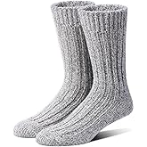 Tough Land 97% Merino Wool Crew Socks for Men & Women 2 Pairs – Classic Rib, Thick Wool Socks for Hiking, Work, Ski