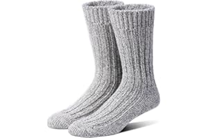 Tough Land 97% Merino Wool Crew Socks for Men & Women 2 Pairs – Classic Rib, Thick Wool Socks for Hiking, Work, Ski