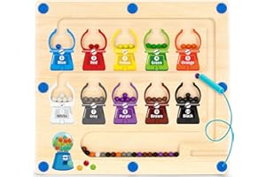 BainGesk Magnetic Color and Number Maze, Montessori Wooden Counting Matching Toys, Color Learning Magnet Puzzle Board for Toddler, Fine Motor Skills Toys Gifts for Boys Girls 3 4 5 Years Old