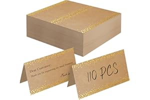 110 PCS Kraft Place Cards, Gold Foil Design Small Blank Tent Cards Delicate Seating Cards Rustic Name Cards Escort Cards for 