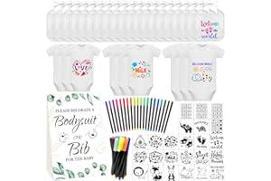 Aisharery Bibs Bodysuits Baby Shower Game Sign Set Newborn Onesies Feeder Gift Fabric Marker Stencils Kit