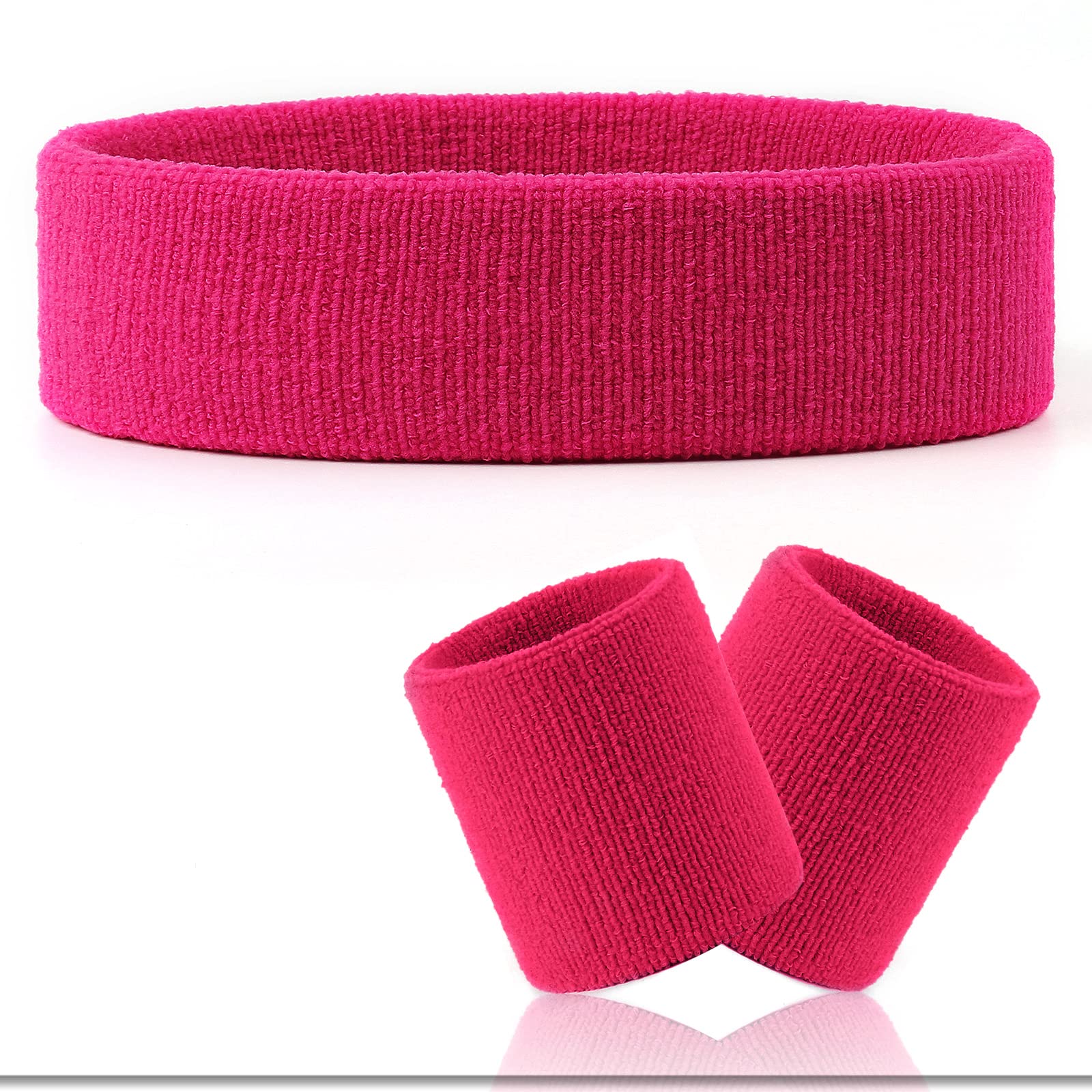 VENI MASEE Sweatband Set - Sports Headband Wrist Striped Sweatbands Terry Cloth Wristband Athletic Exercise Basketball Wrist Sweatband and Headbands Moisture Wicking Sweat Absorbing Head Band