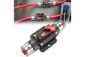 Nilight 50A Inline Circuit Breaker Resettable 12-24V DC Manual Reset Fuse Holder 3-15 AWG Overload Protection for Car Audio S