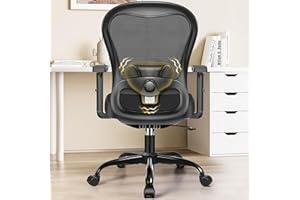 AtHope Office Chair Ergonomic Home Desk Chair, Comfy Computer Desk Chair with Lumbar Support (Motorized) and 2D Armrests, Swivel Rolling Office Chair with Wheels Breathable Mesh Computer Chair (Black)