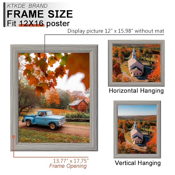 KTKDE 12X16 PICTURE FRAME SET OF 5, WOODEN FRAMES GREY, VERTICAL & HORIZONTAL WALL HANGING FOR WALL DISPLAY,STUDIO GALLERY PHOTO FRAME FOR PHOTOS, POSTERS & ART PRINTS