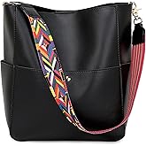 Bucket Purses for Women Designer PU Leather Bucket Bags With 2 Adjustable Guitar Strap Hobo Bags for Women