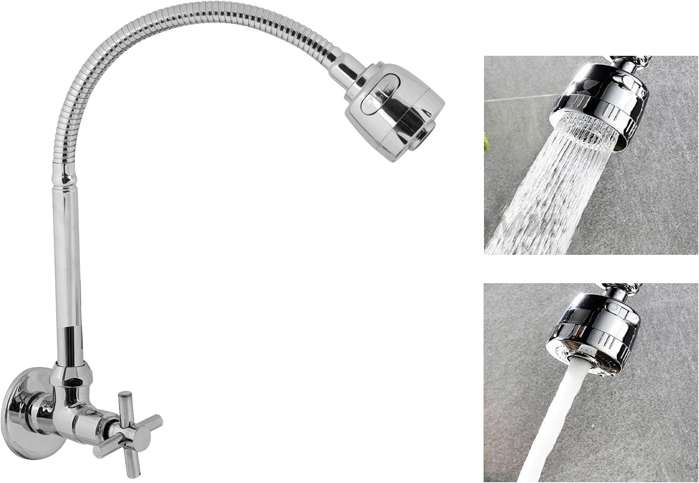 AAI Brass 360 Degree Rotating Kitchen Sink Basin Tap with Multi Spray Patterns (Silver)