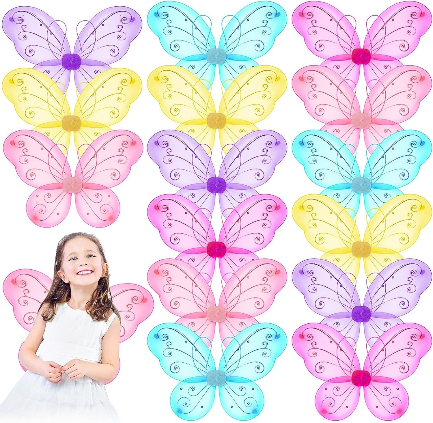 15 Pcs Fairy Wings,Butterfly Wings Dress Up Glitter Fairy Costumes Sparkle Princess Wings Bulk for Birthday Party Gifts