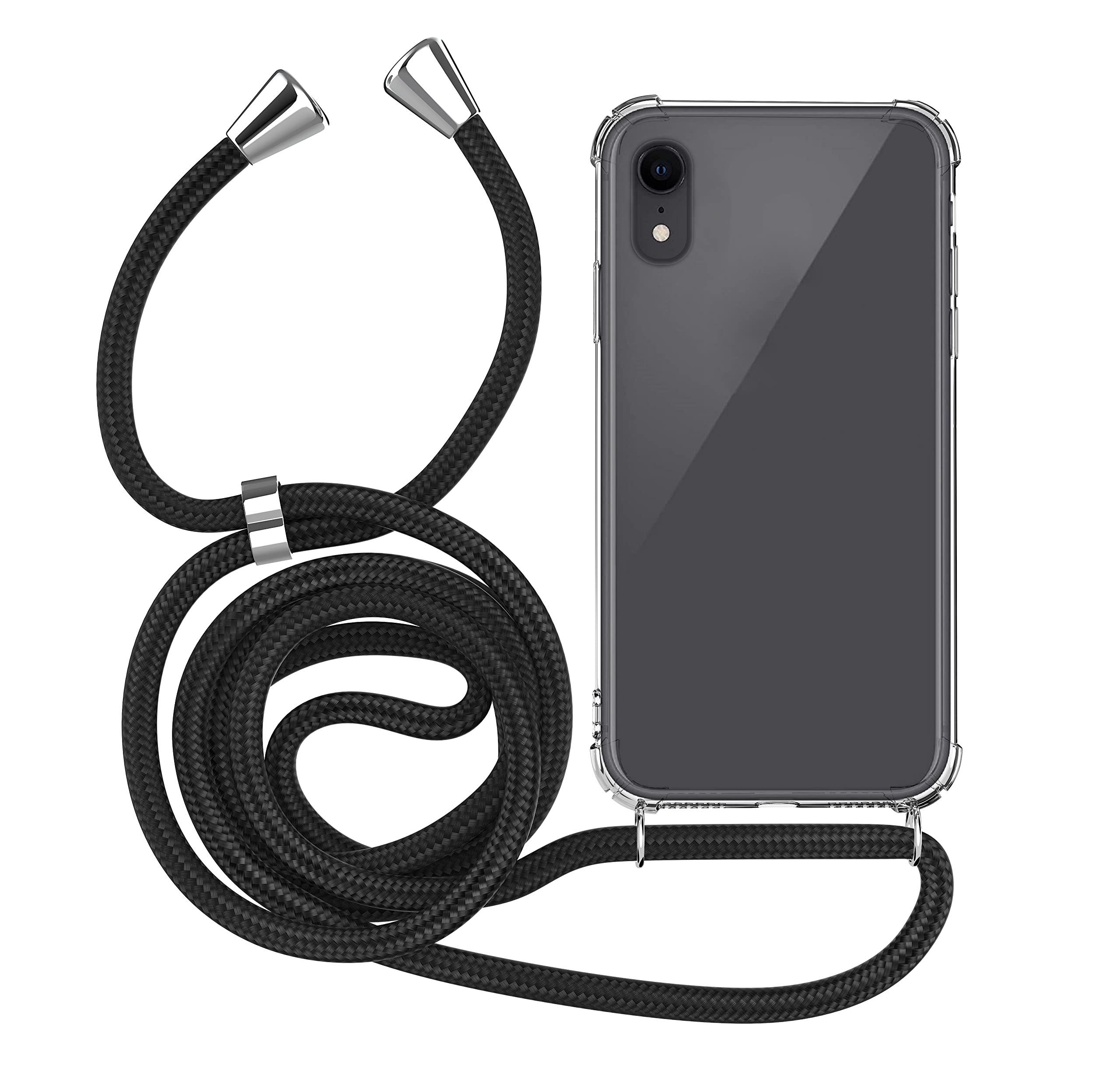 MyGadget Strap Case for Apple iPhone XR - Crossbody Phone Cover - TPU Silicone Case with Neck Holder - Cord Lanyard Carrier with Rope in Black