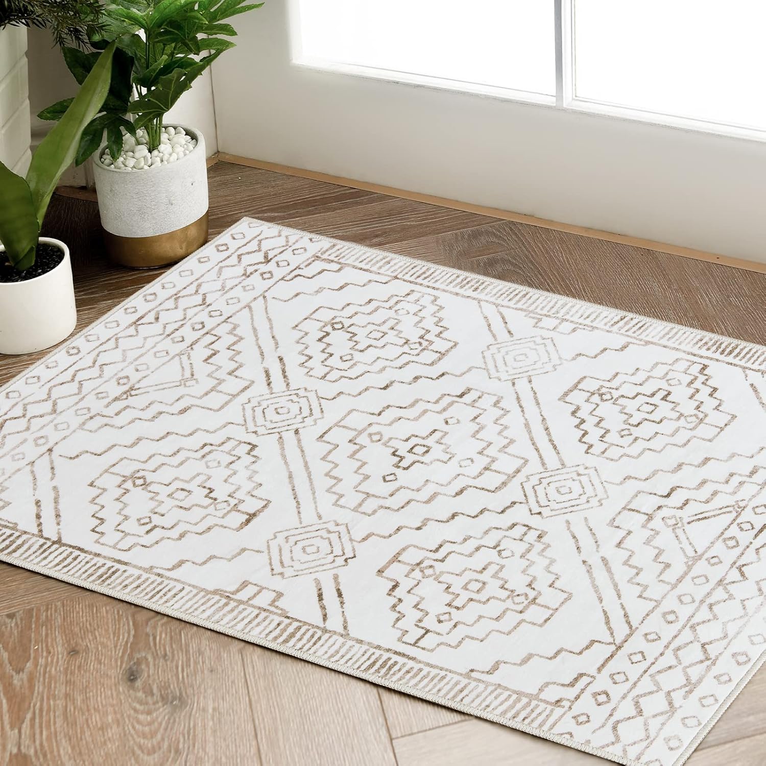 Rugs, Pads & Protectors - jinchan Area Rug 2x3 Entryway Rug Washable Rug Moroccan Rug Non-Slip Indoor Door Mat Geometric Accent Rug Contemporary Soft Rug Kitchen Living Room Bedroom Taupe