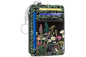Kelvoris Wildflower Credit Card Holder Small Wallet Women, Flowers Slim RFID Blocking Wallet Woman Keychain with Zipper Coin Pocket, Front Pocket Thin Travel Card Case with ID Window for Ladies Gifts