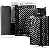 VULKIT Mens Leather Pop Up Wallet RFID Blocking with ID Window and Cash/Bills Slot, Gift Box Packed, Carbon Black