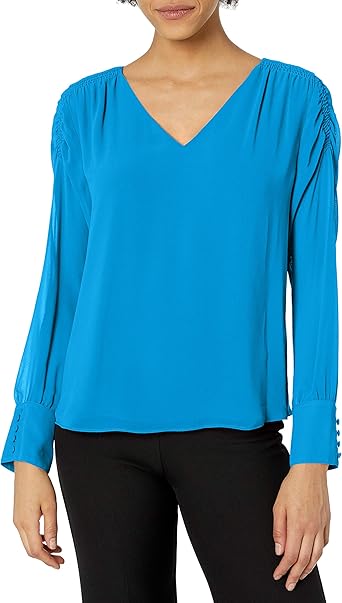 vince camuto smocked neck blouse