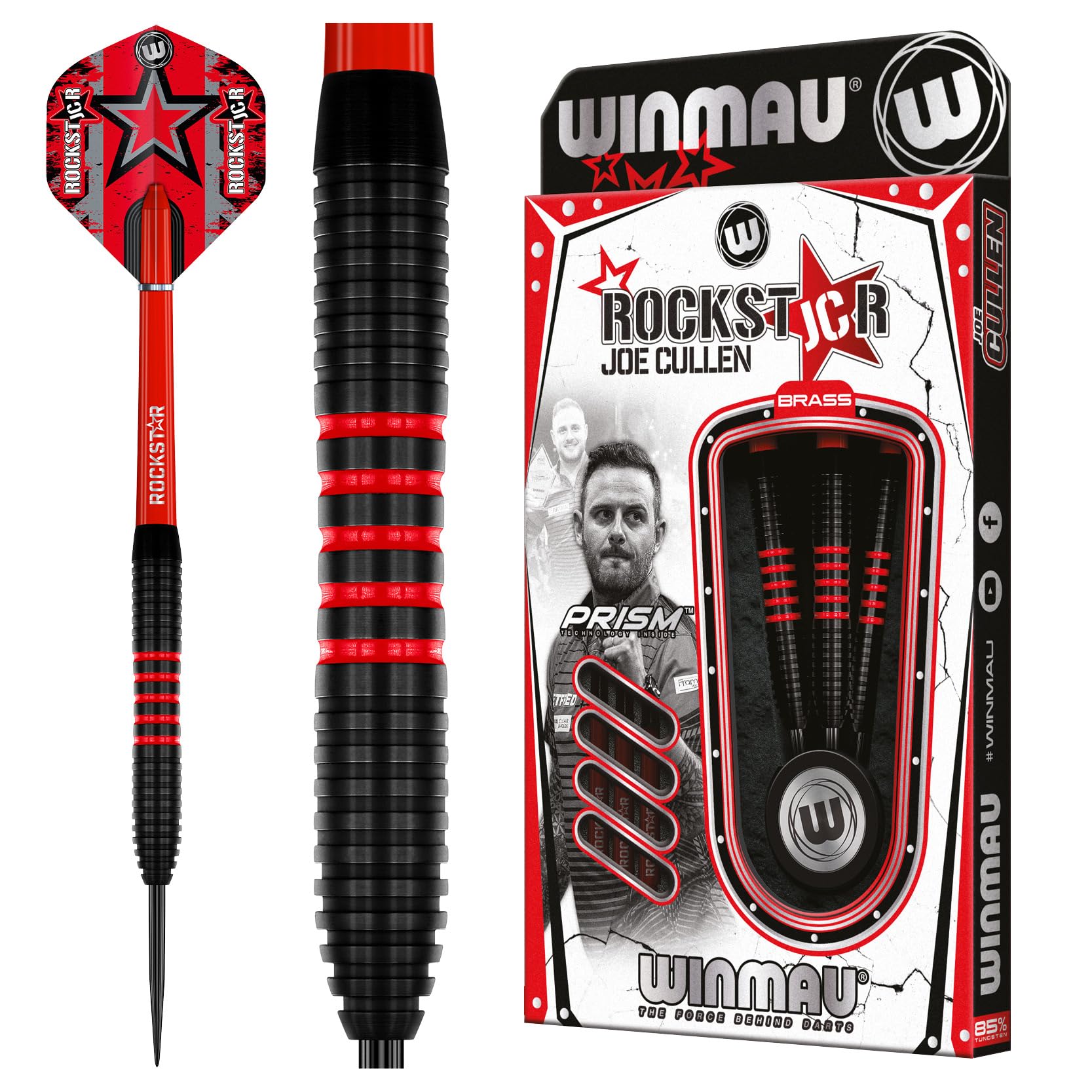 WINMAU Joe Cullen The Rockstar 20 Gram Professional Brass Darts Set with Flights and Stems (Shafts)