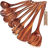 Premium Teak Wooden Utensil Set, 7-Piece Handcrafted Cooking Spoons & Spatulas – Nonstick Safe, Durable, Heat-Resistant Wooden Utensils for Everyday Cooking