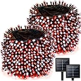 2 Pack 480 LED Solar Chrismas Lights Outdoor, 170 FT Super Long Solar String Lights for Outside with 8 Modes & Memory Function, Waterproof Twinkle Light for Xmas Tree Party Decorations (Red and White)