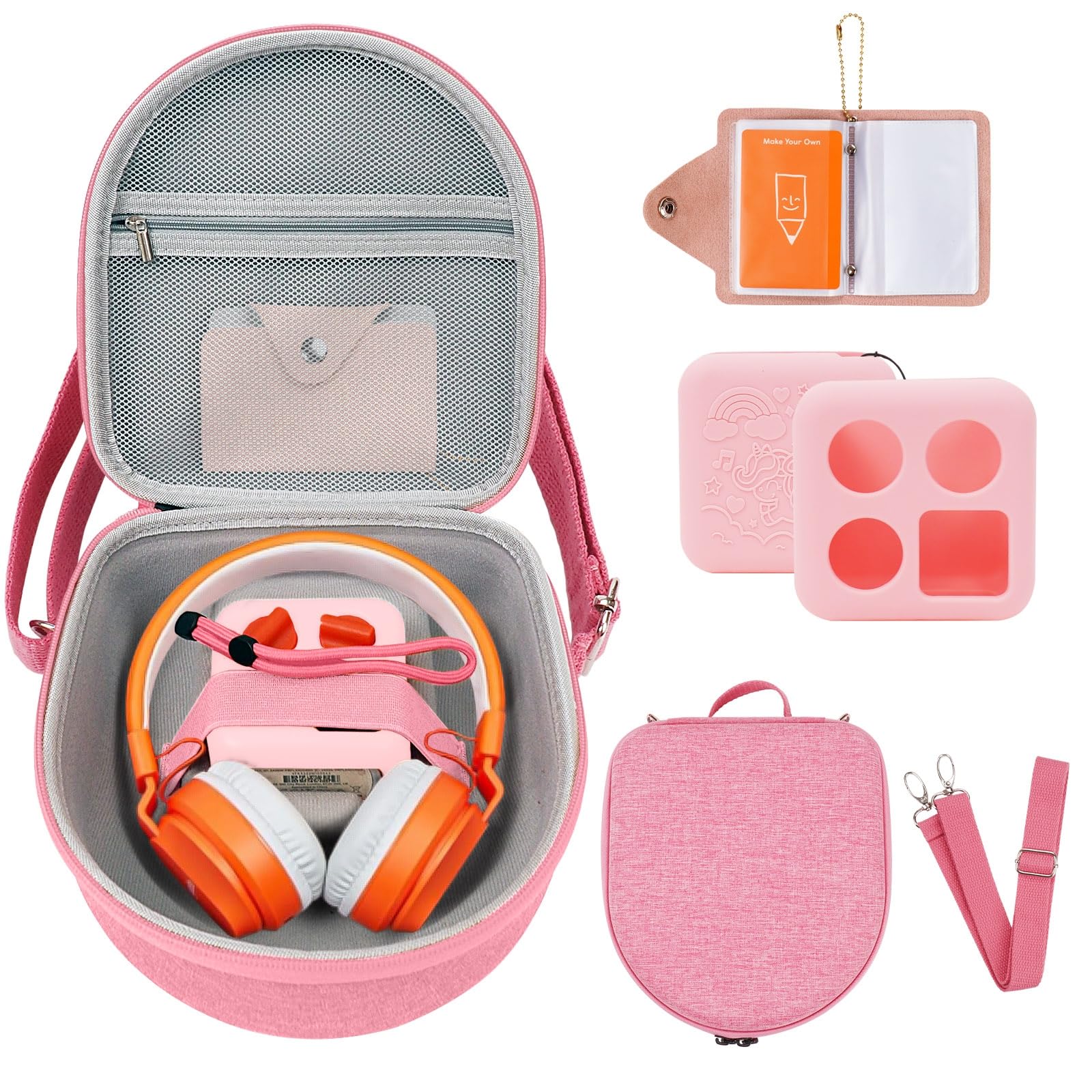 Photo 1 of Hard Case Compatible with Yoto Mini (2024 Edition), 3-in-1 Travel Bundle: Silicone Cover + Case with Shoulder Strap (Fits Mini Player & Headphones) + Up to 10 Card Holder for YOTO Cards (Pink)