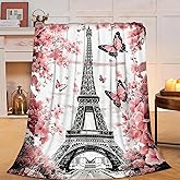 UIAMT Paris Eiffel Tower Blanket Romantic Cherry Blossom Flannel Plush Throw Blanket Cozy Pink Decor Fleece Stuff Blanket Gifts for Lover Girls Boys Kids Adults Women Bed Travel 40"x50"