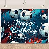 Soccer Happy Birthday Banner Backdrop (59x35 inch) Soccer Theme Birthday Party Decorations Football Sports Themed Decorations Banner for Boys Party 5X3Ft