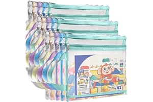 DANHMAO 15 Pack Mesh Zipper Pouch Bags,Double-Layer Puzzle Building Block Storage,Colored Nylon Zippered Blocks Bags,Lego Storage Bag, A4 Zipper Lego Puzzle blocks Pouch with Handle for Office Games